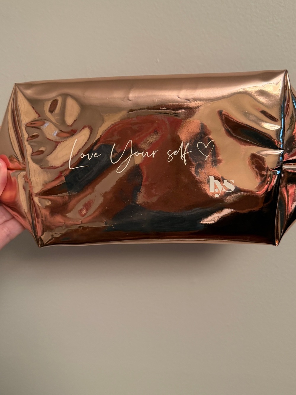 LYS Metallic Rose Gold 'Love Yourself' Cosmetic Pouch